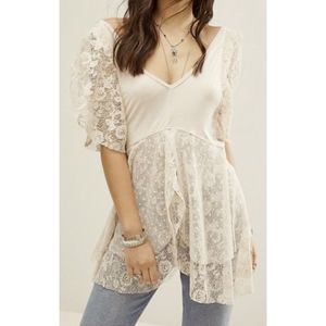Free People Heatherton Lace Tee Size Medium